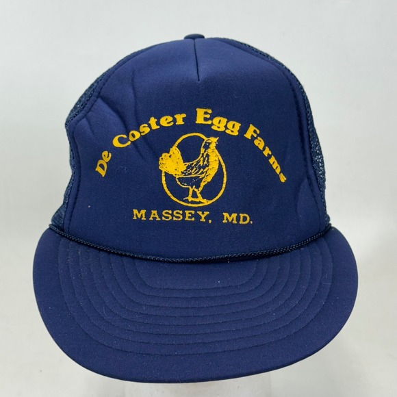 nissin Other - Vintage De Coster Egg Farms Massey MD Trucker Hat Navy Blue Snapback Mesh Nissin